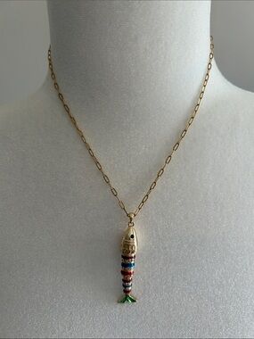 Gold Multicolor Enamel Fish Pendant Necklace